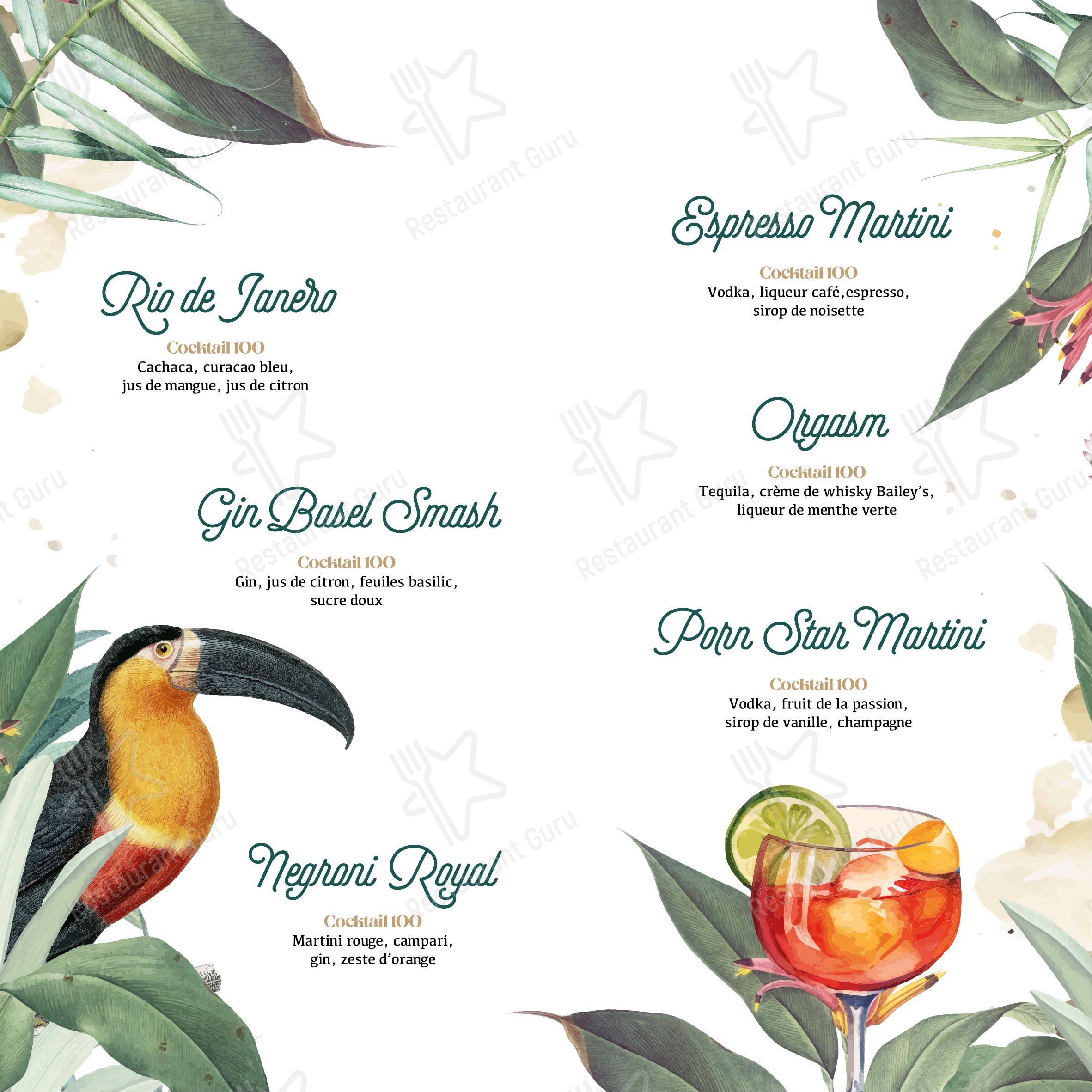 Menu bar pour Baiana Lounge restaurant