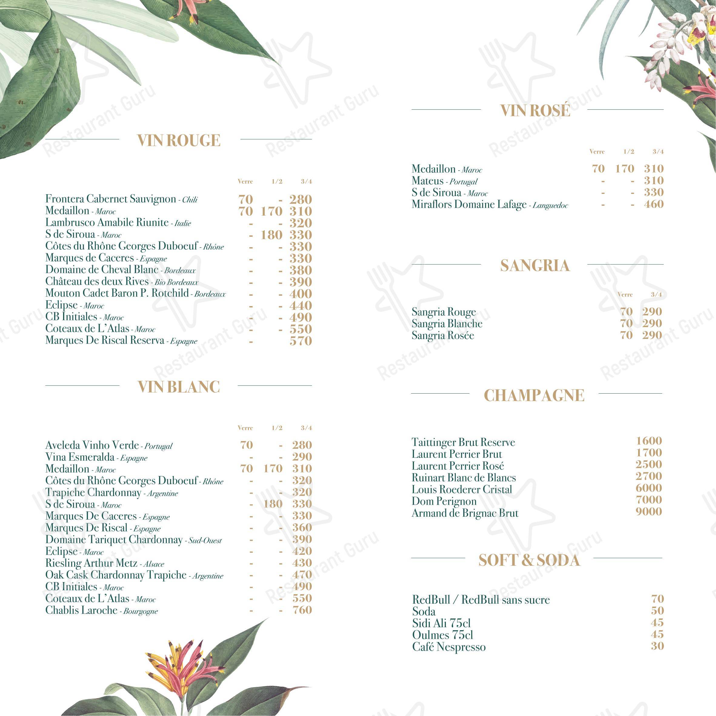 Baiana Lounge dans Rabat - Menu bar