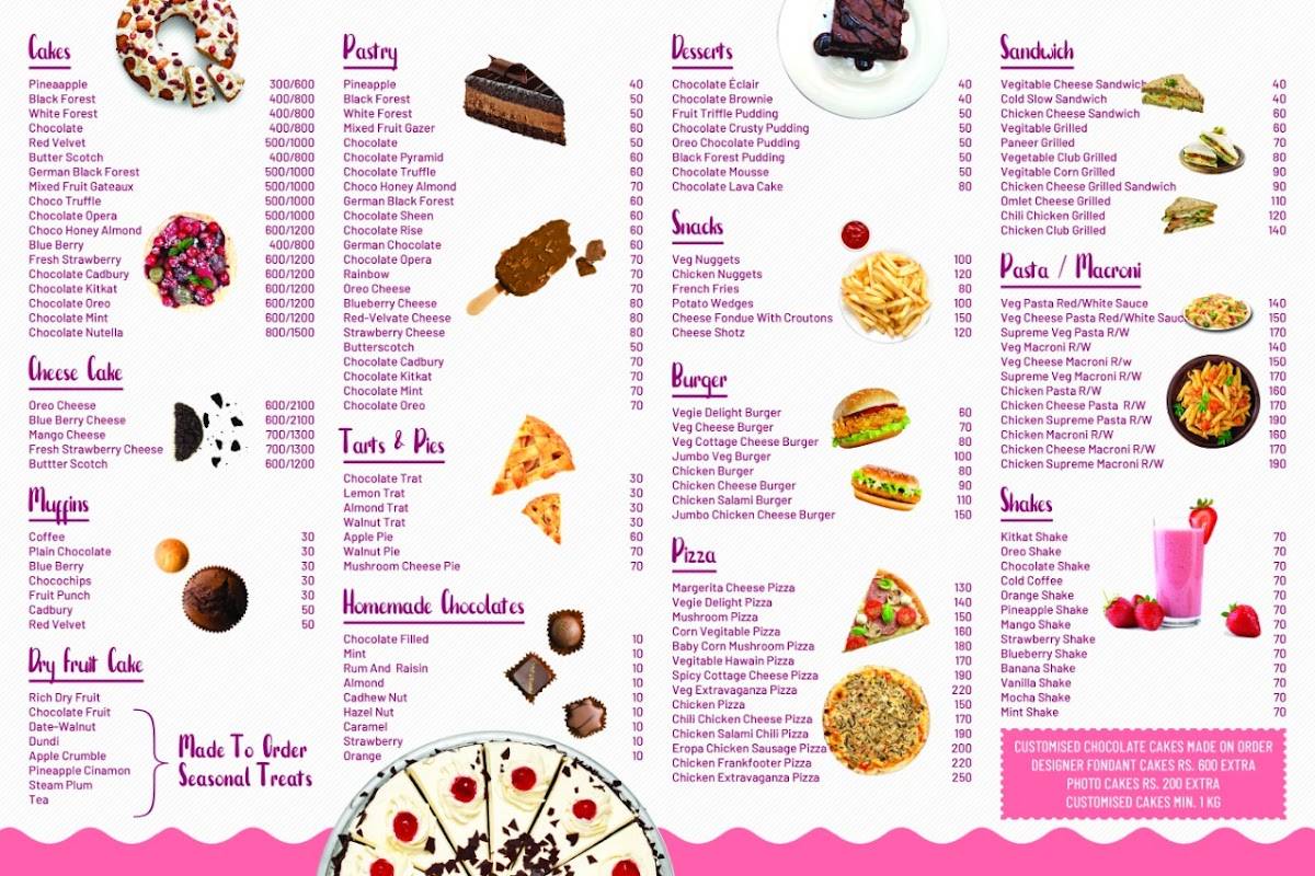 Bake Shake menu