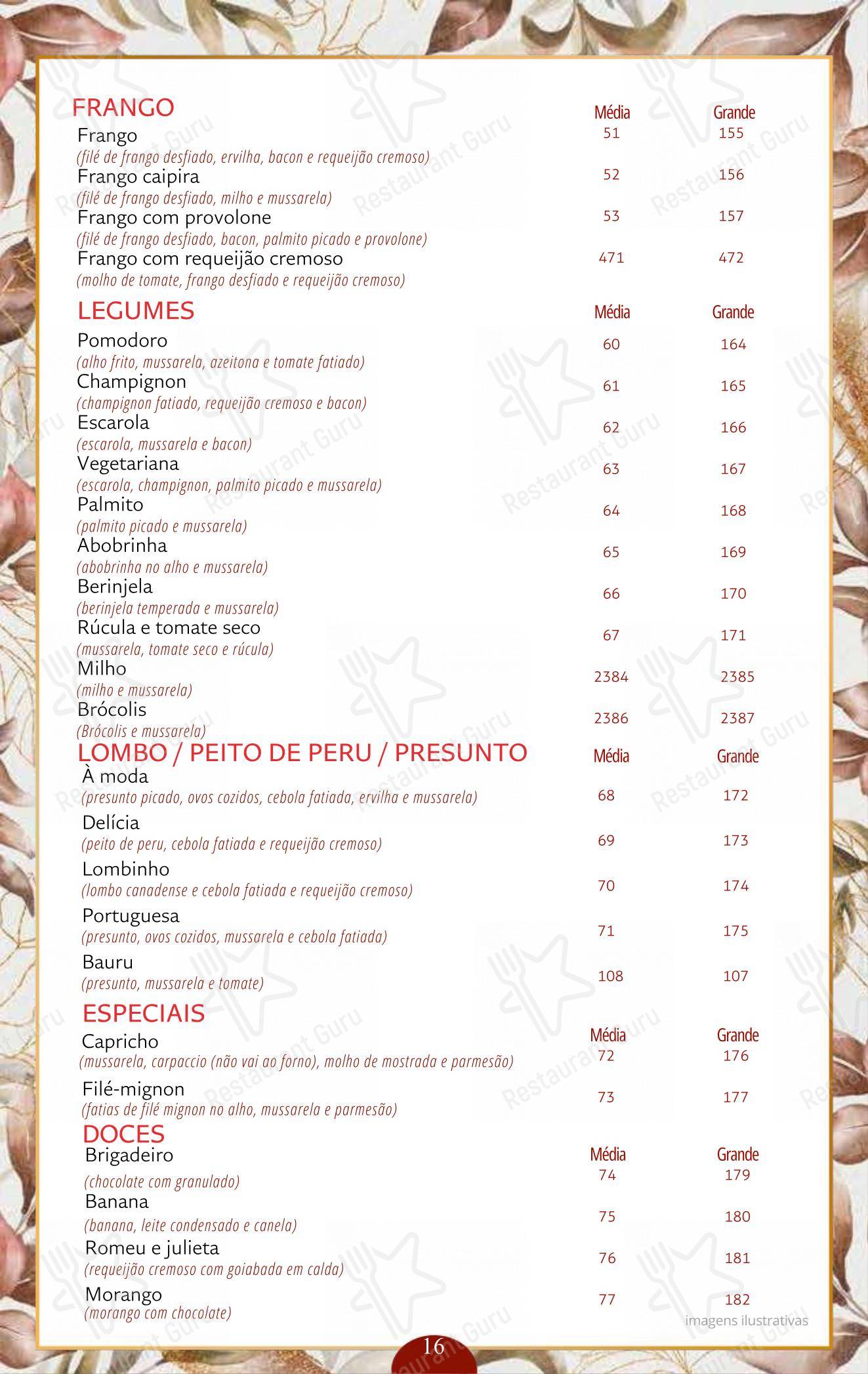 Menu bar para Panificadora Vila Monumento em São Paulo