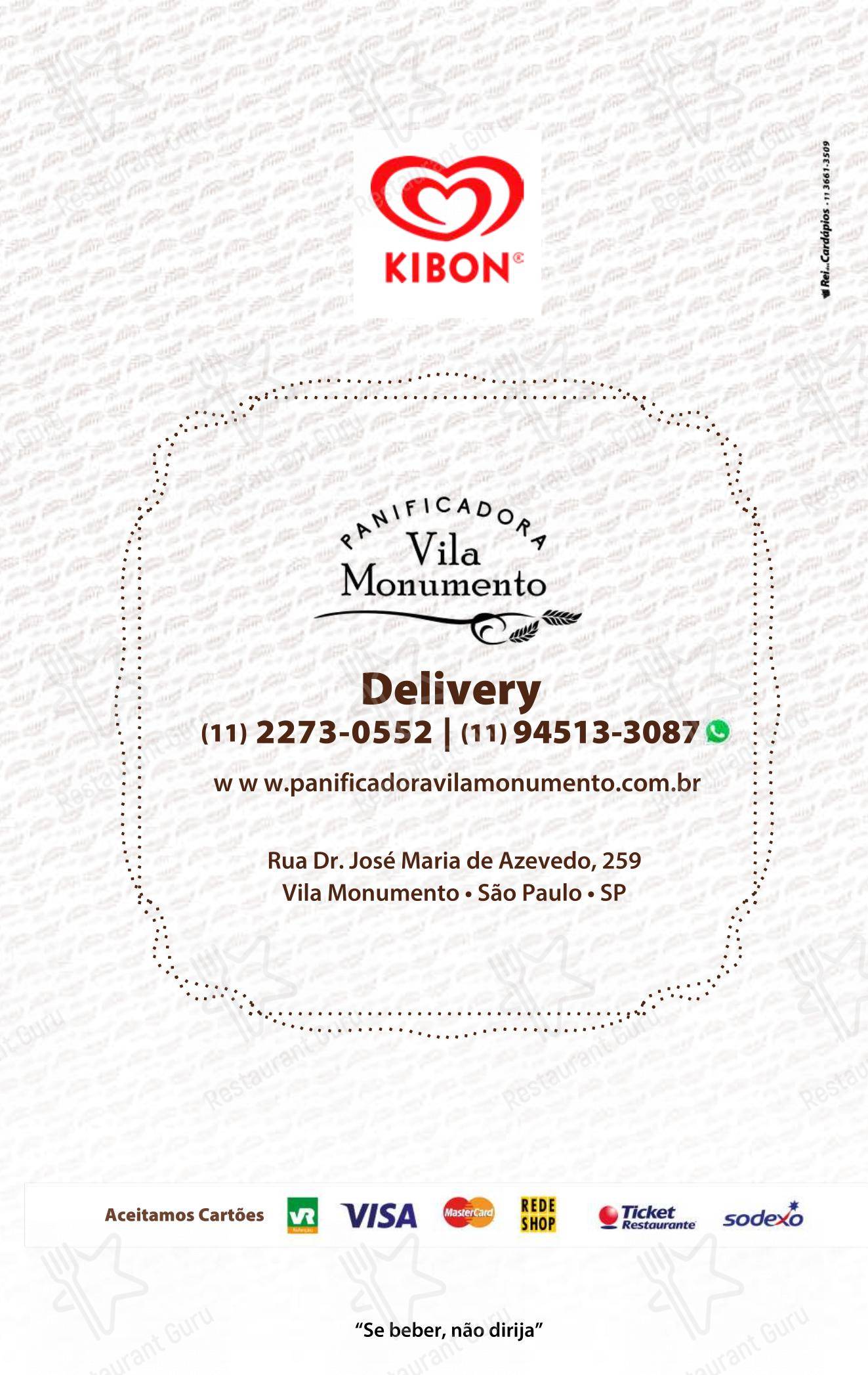 Panificadora Vila Monumento em São Paulo - Menu bar