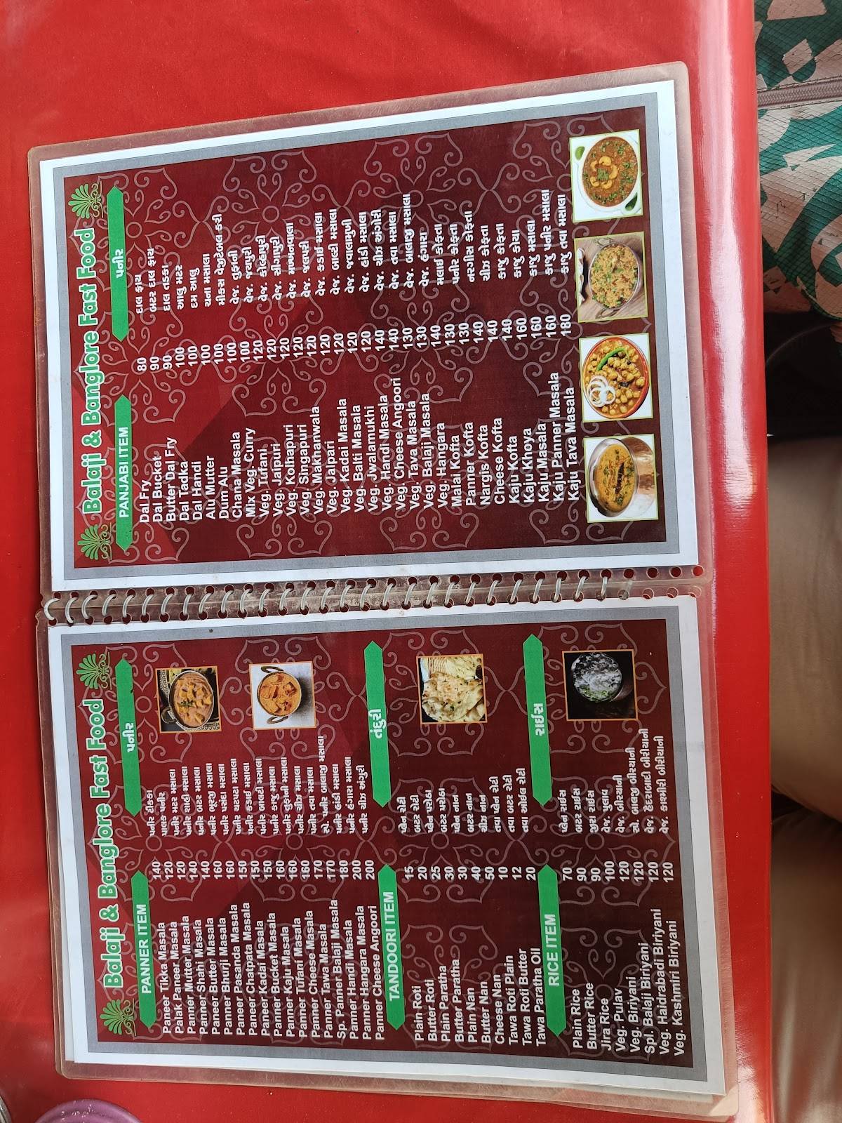 Balaji & Banglore menu