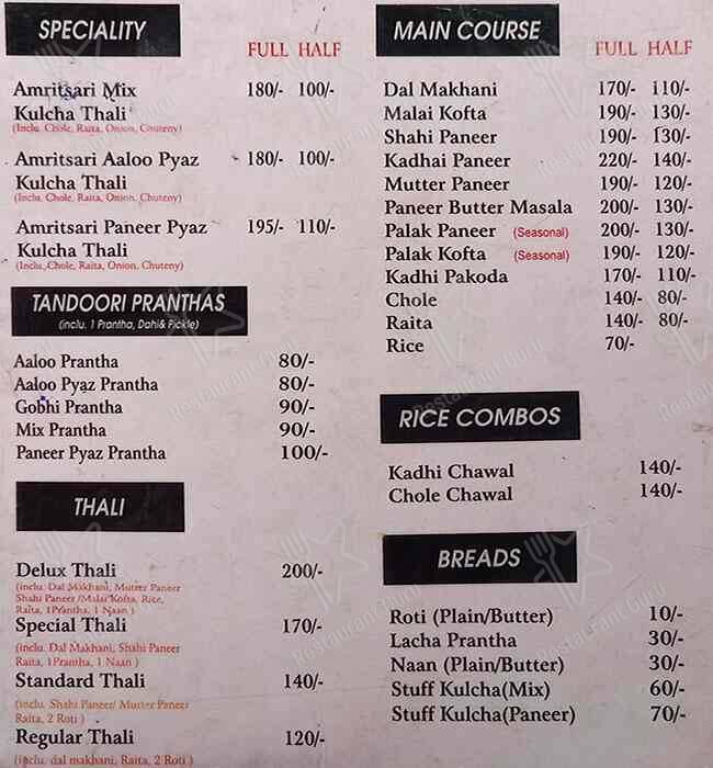 Baljeet's Amritsari Koolcha menu