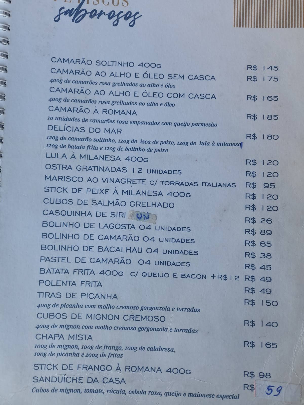 Sabores do Mar - Avenida Atlântica cardápio