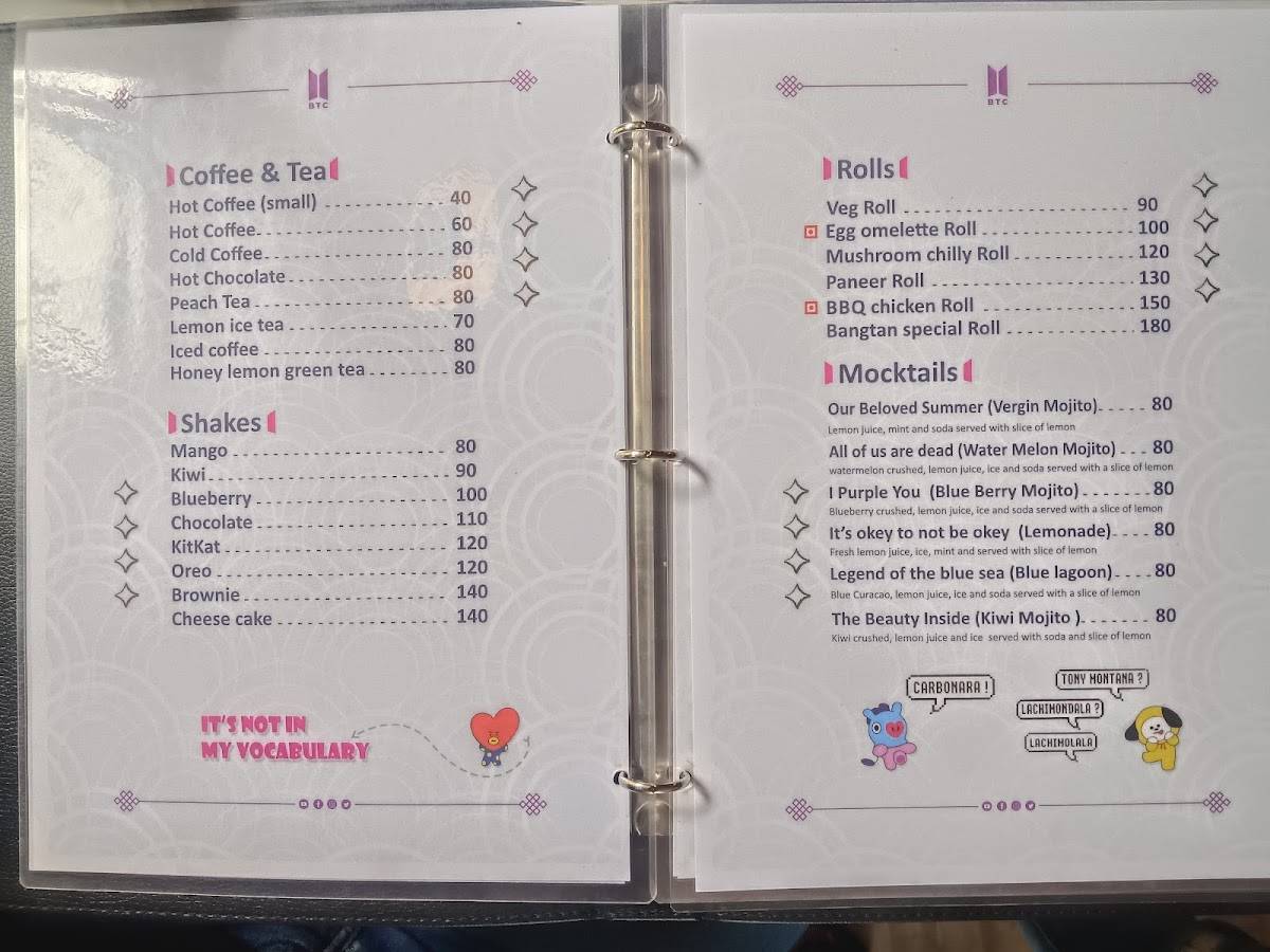 Bangtan Cafe menu