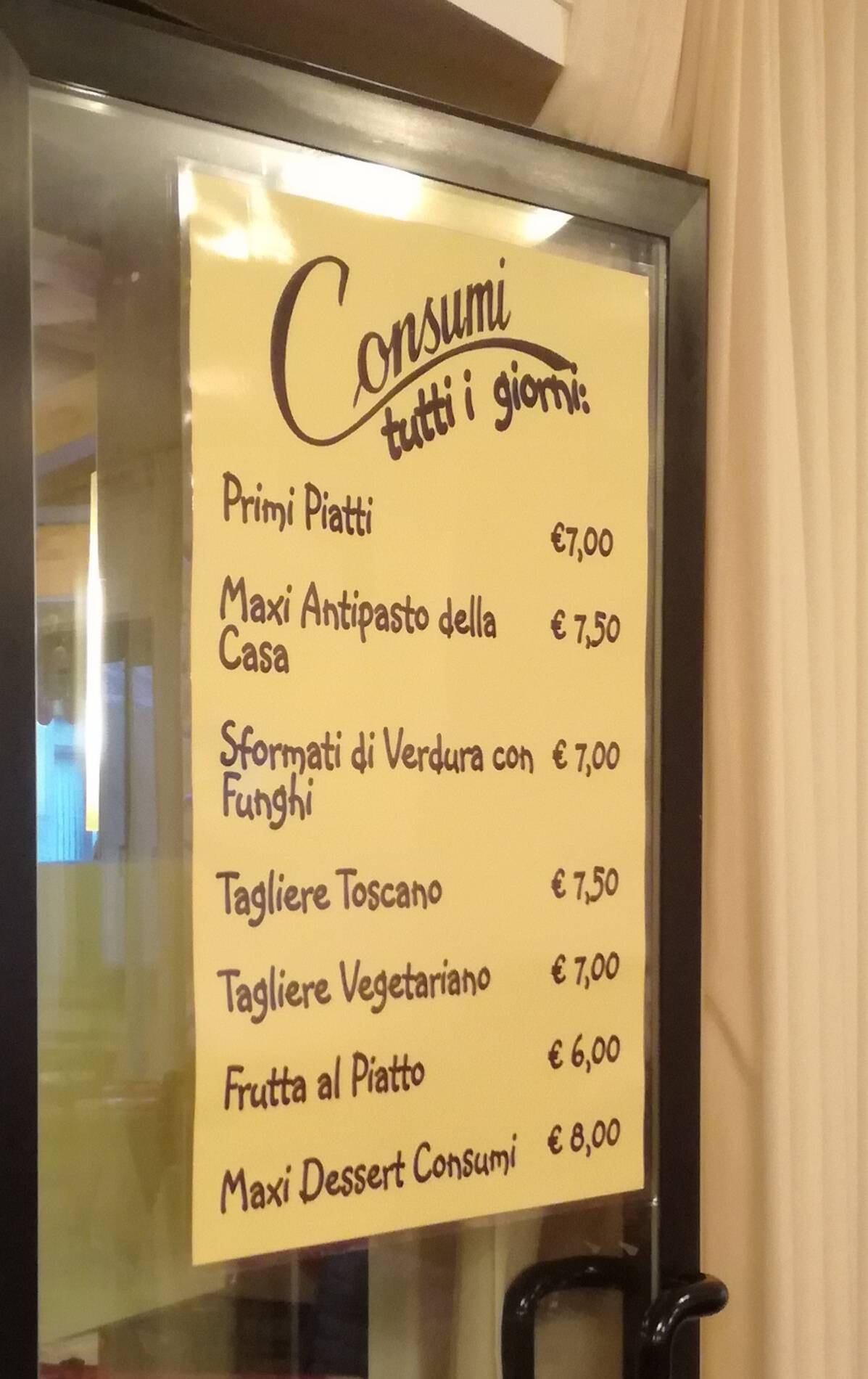 Menu di Bar Alimentari Schiacciate Consumi 