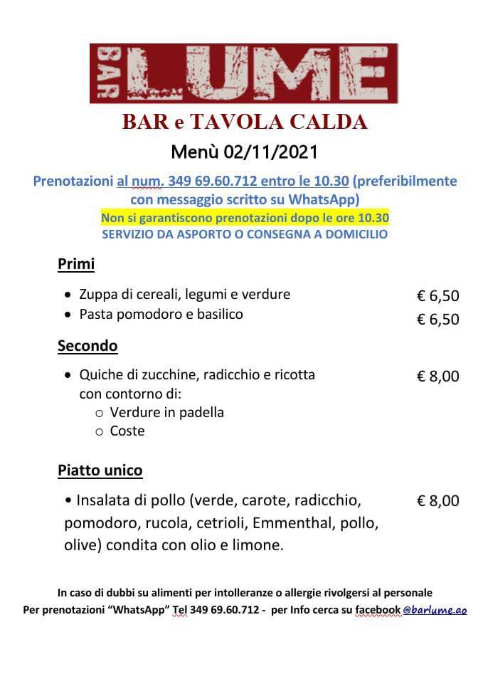 Menu di Bar Lume - Tavola Calda 