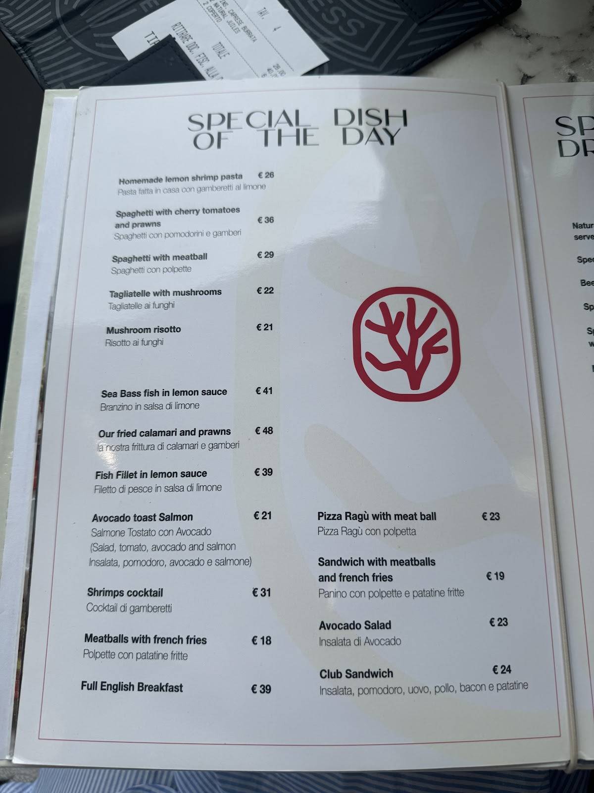 Menu di Bar Corallo 