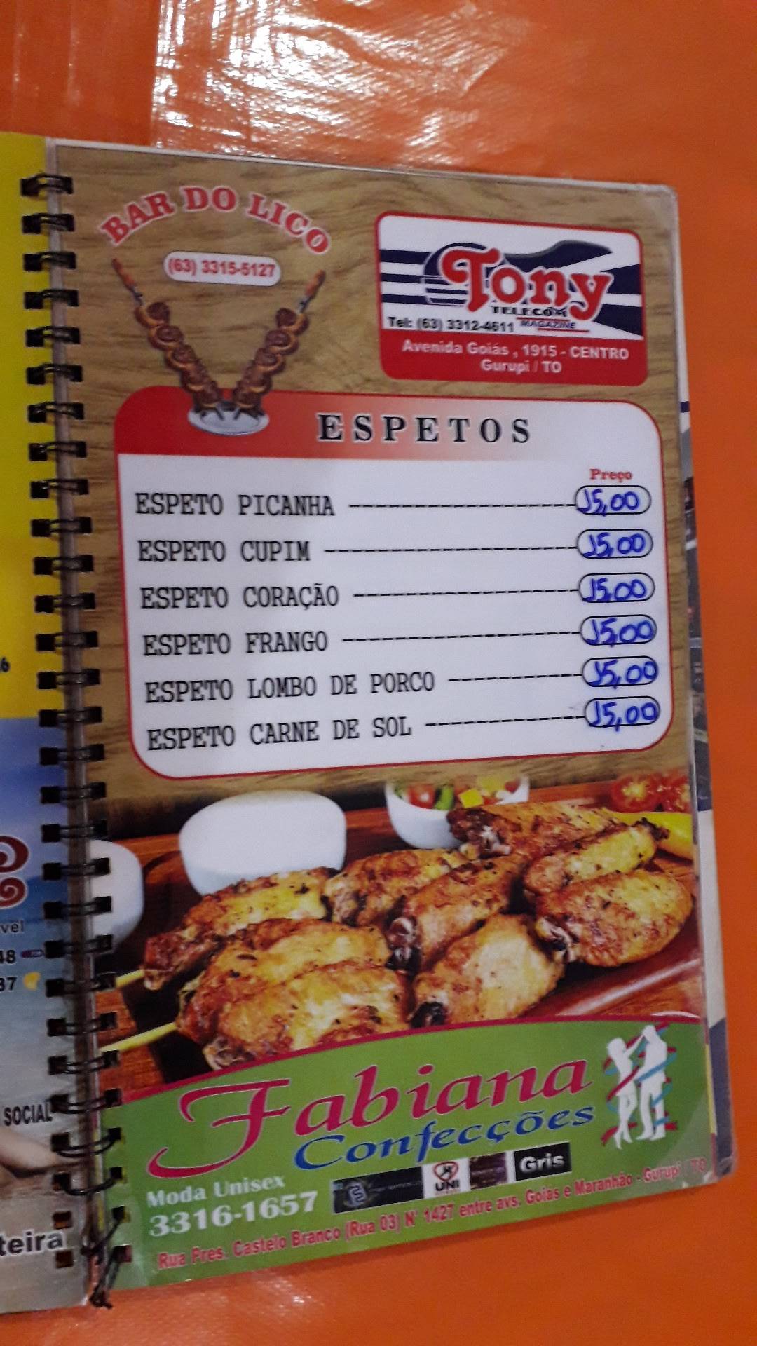 Bar Do Lico cardápio