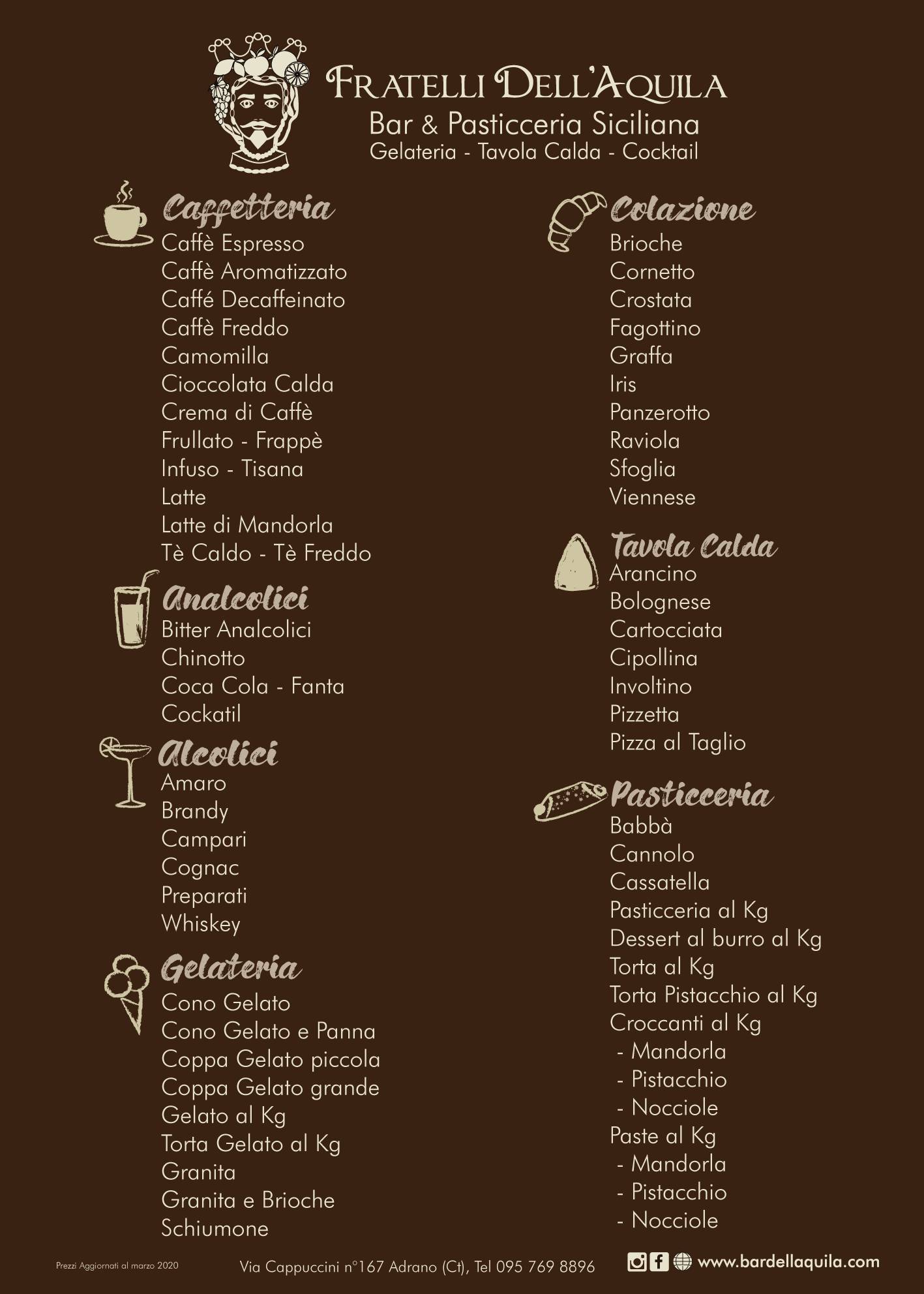 Menu di Bar Fratelli Dell'Aquila 