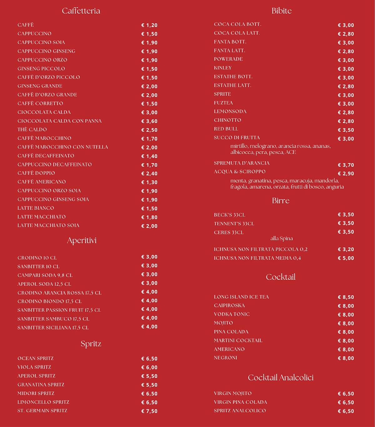 Menu di Bar Red Coffee 