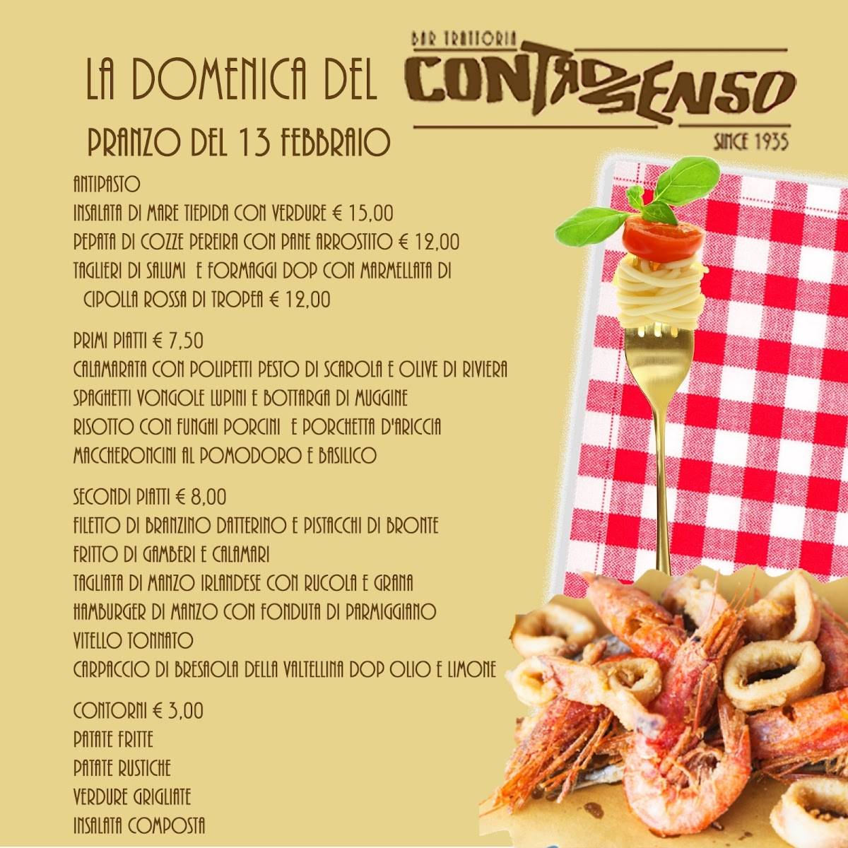 Menu di Bar Trattoria Controsenso 