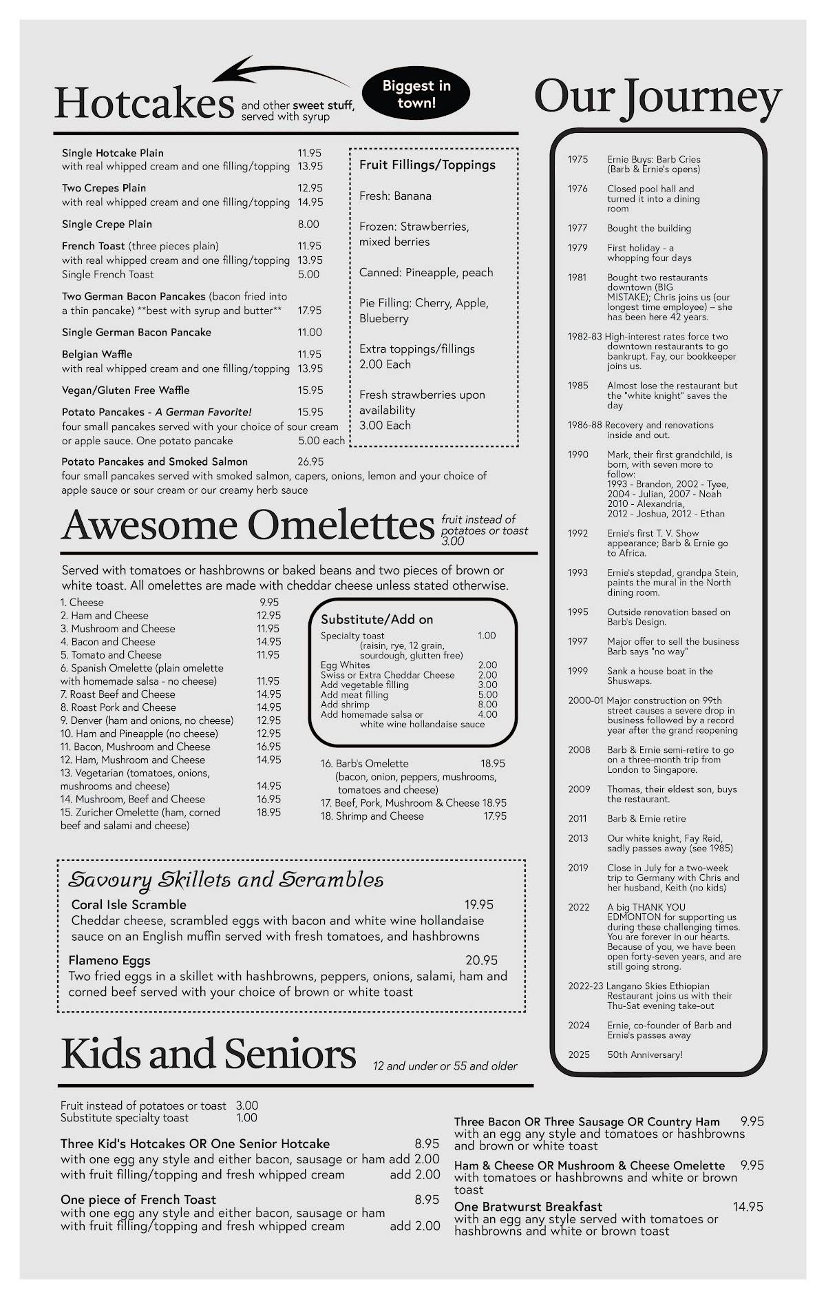 Menu de Barb & Ernie's Old Country Inn