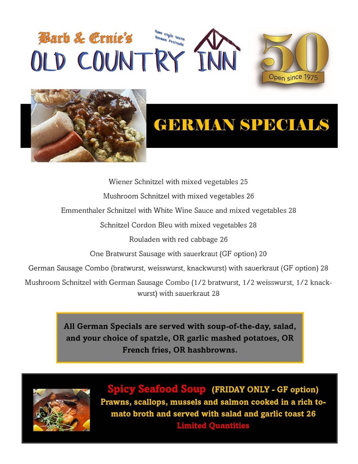Menu de Barb & Ernie's Old Country Inn