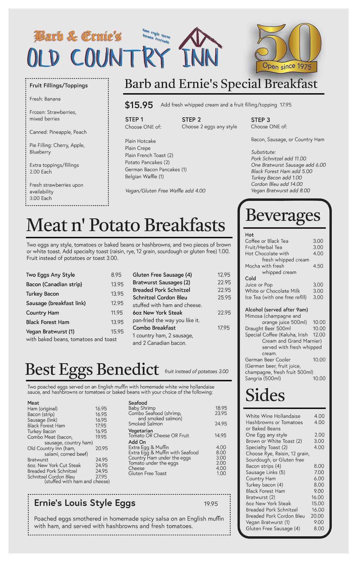 Menu de Barb & Ernie's Old Country Inn