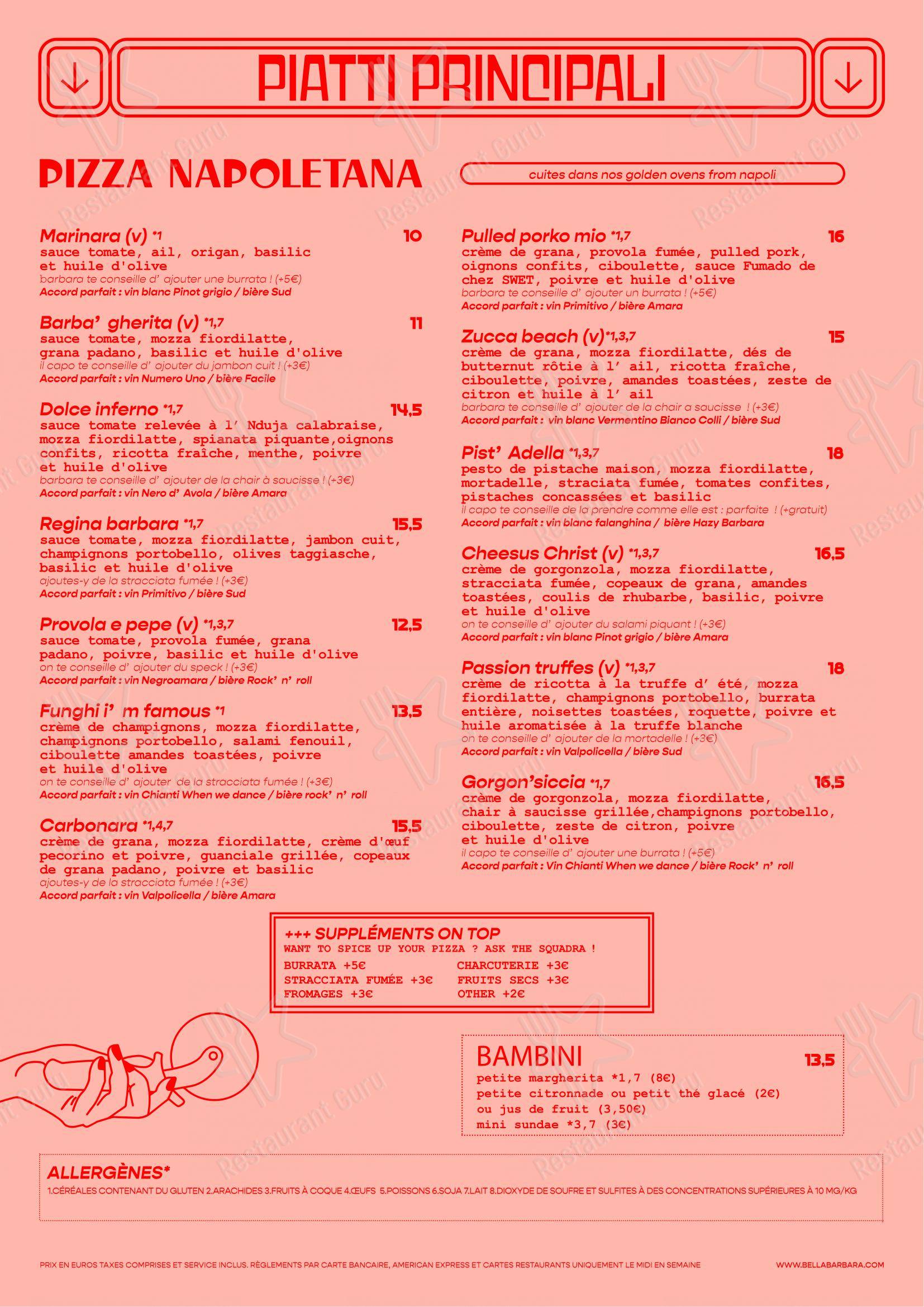 Menu pour Barbara - Menu