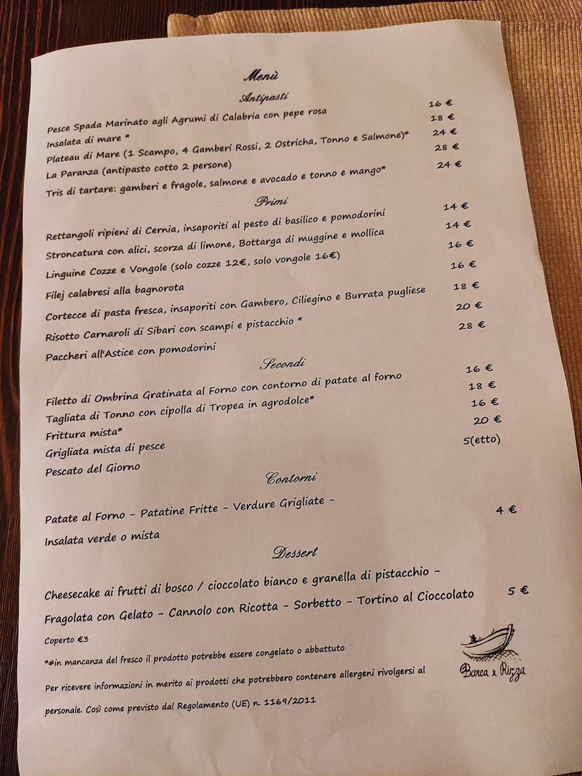 Menu di Barca e Rizza 