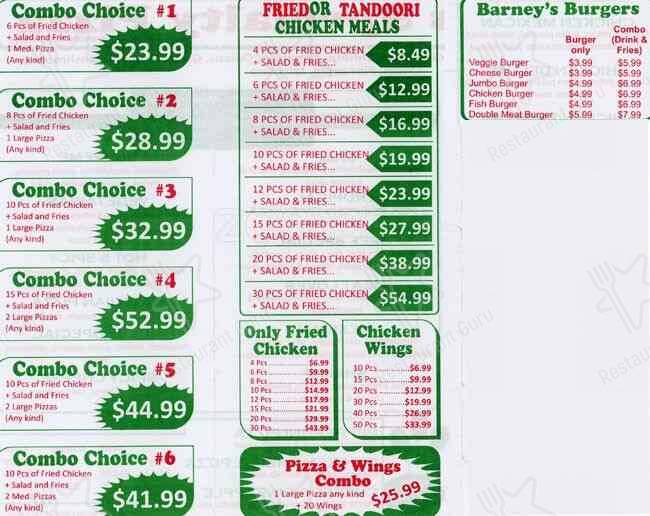 Menu de Barney's Pizza & Fried Chicken Best Pizza and Halal Fried Chicken in Surrey