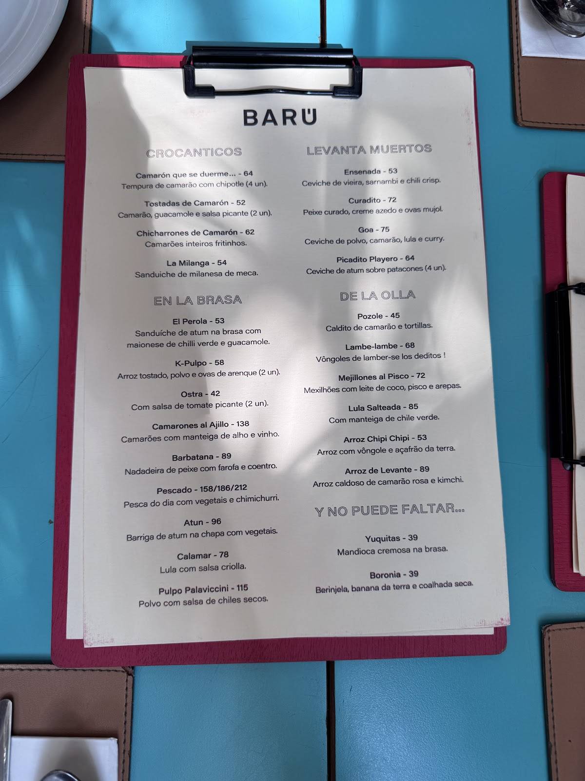 Barú Marisquería cardápio