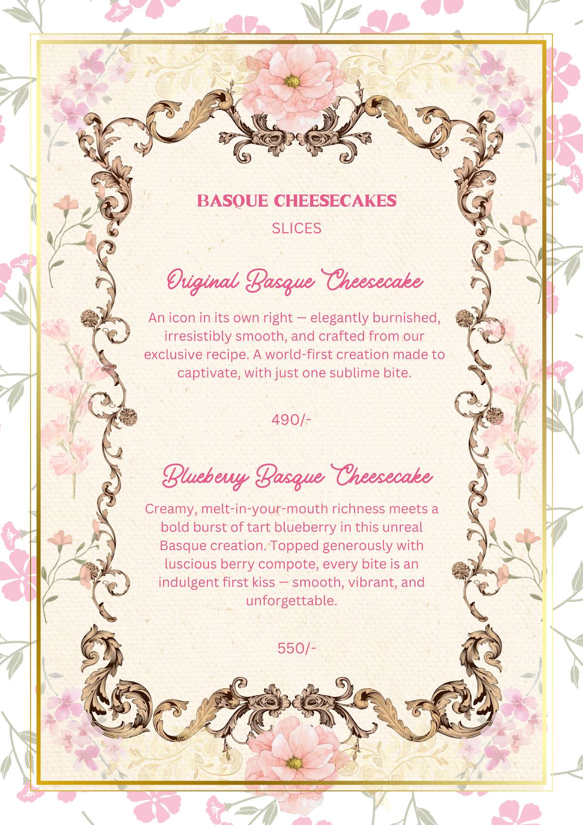 Basque Bakery menu