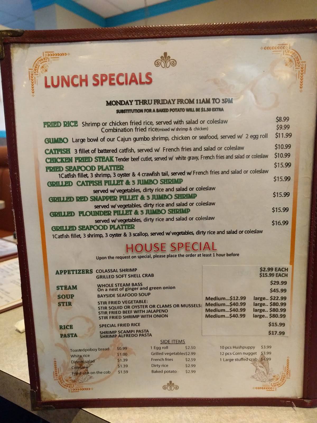 Menu at Bayside Seafood restaurant, Port Lavaca