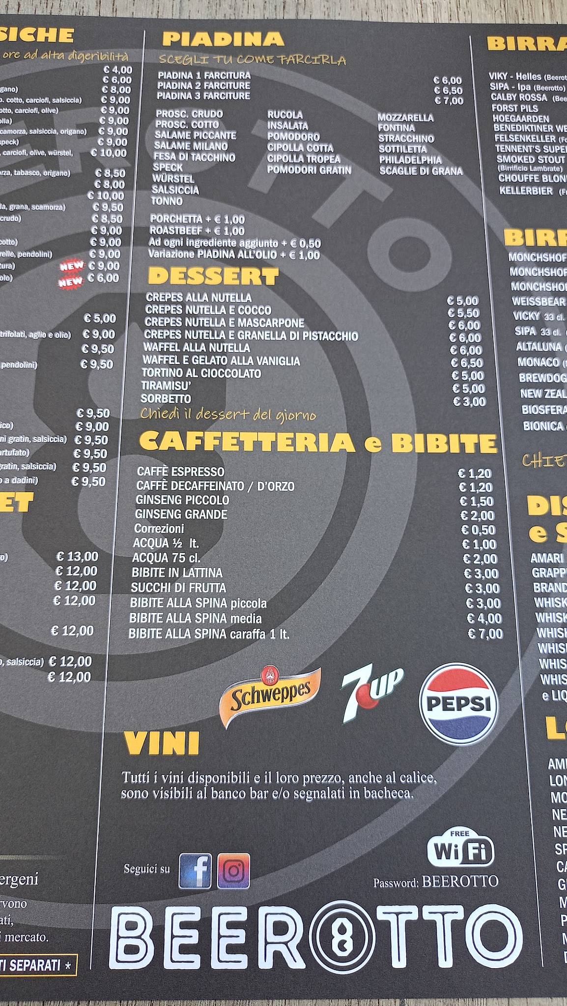 Menu di Beerotto Pizza e cucina 