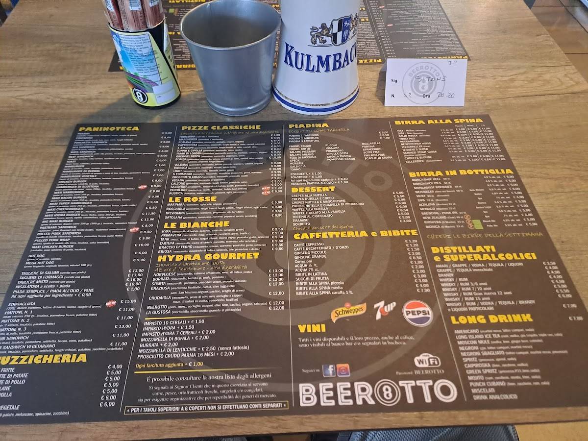 Menu di Beerotto Pizza e cucina 