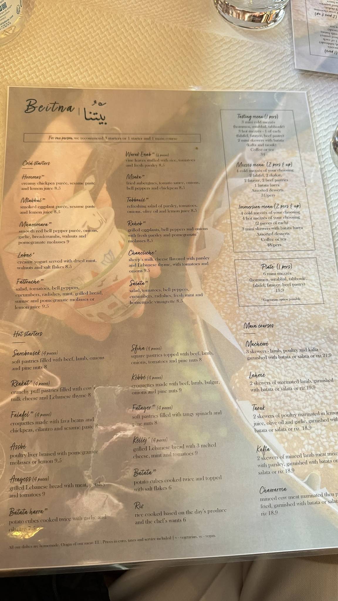 Menu de BEITNA