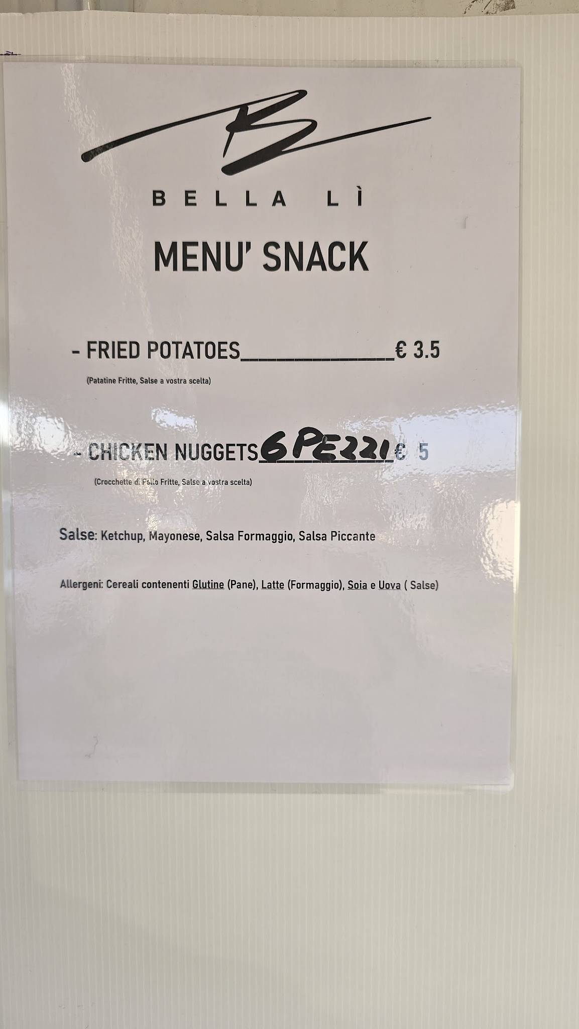 Menu di Piadineria BellaLì 