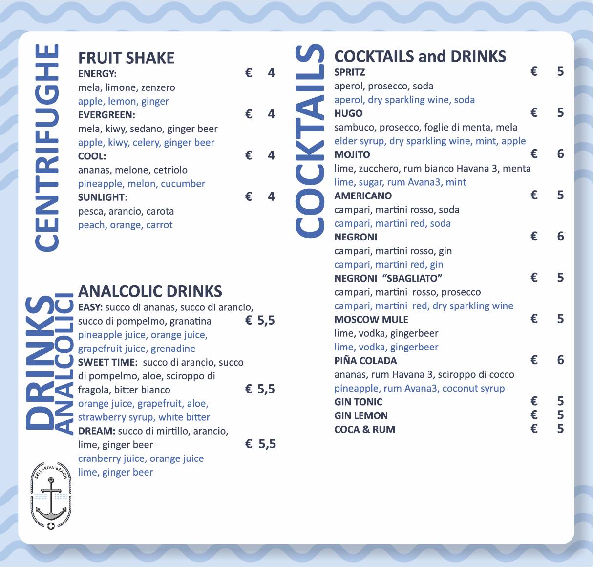 Menu di Bellariva Beach 