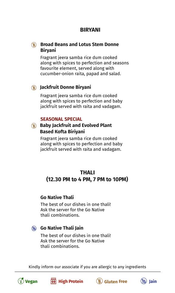 Go Native Whitefield menu