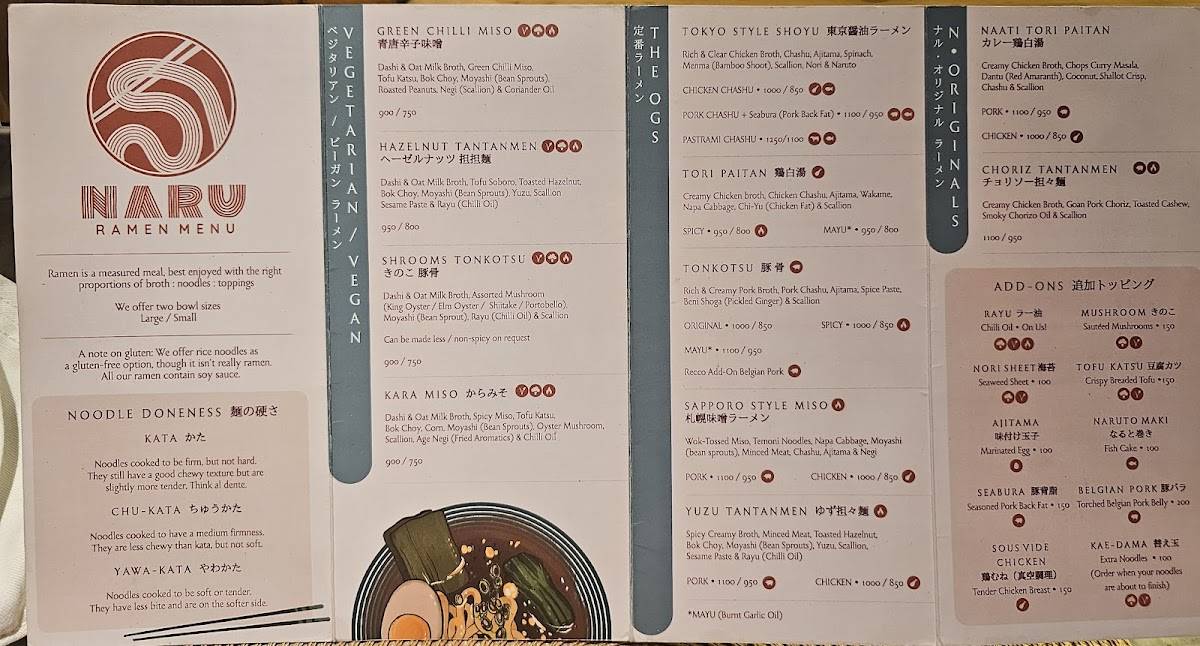Naru Noodle Bar menu