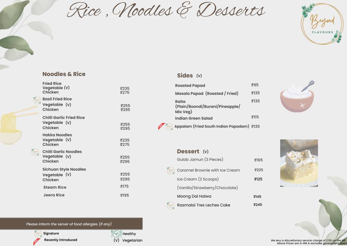 Beyond Flavours menu