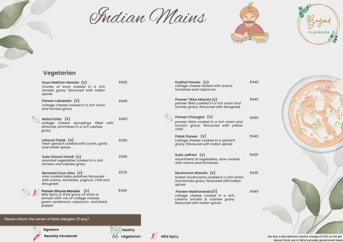 Beyond Flavours menu