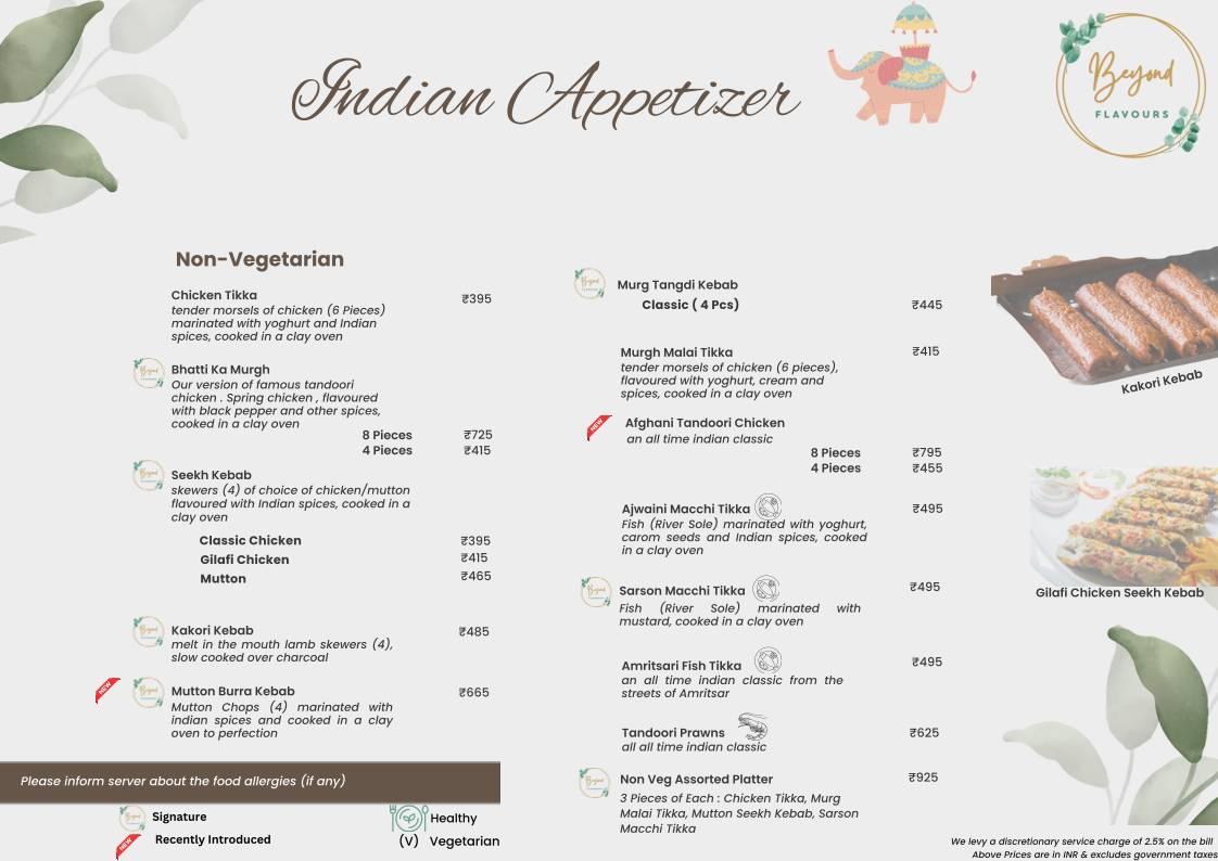 Beyond Flavours menu