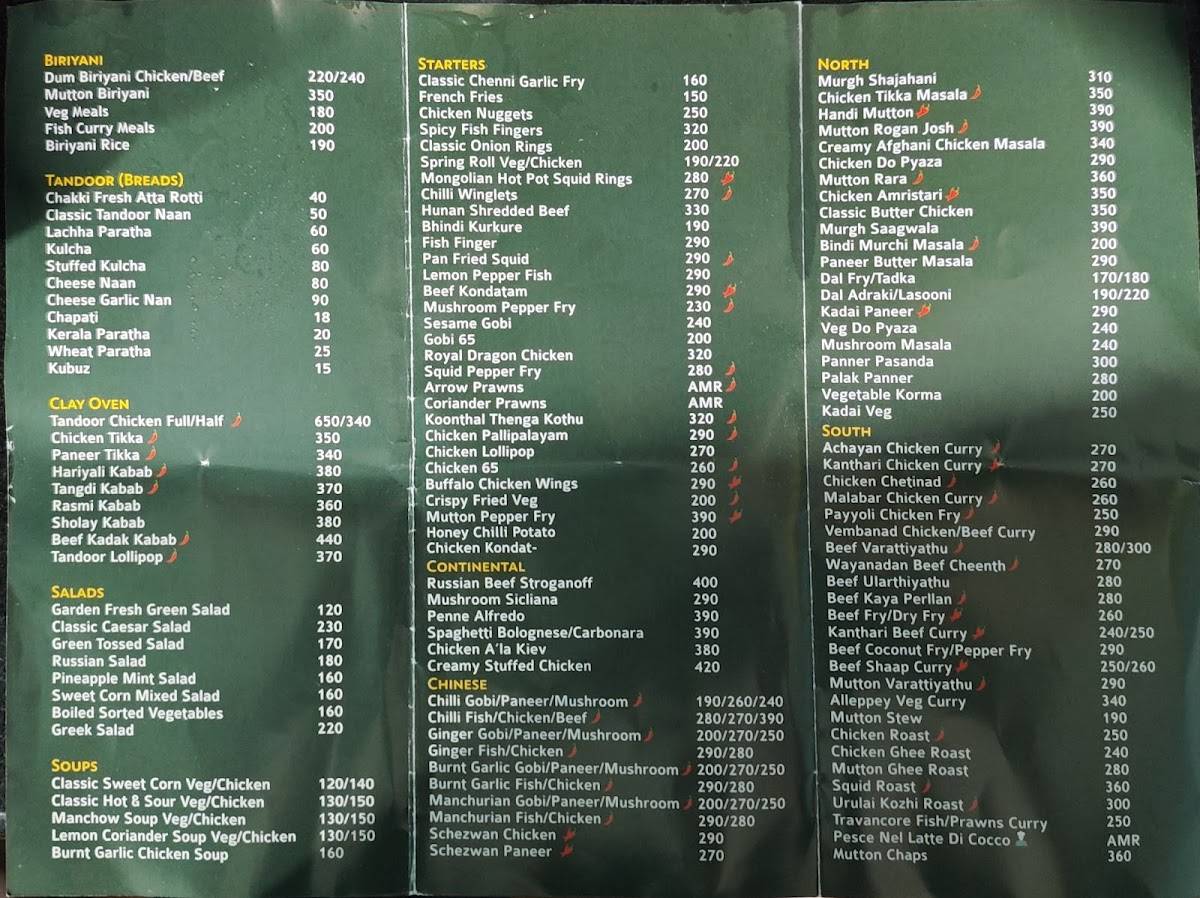 Bianco Restaurant menu