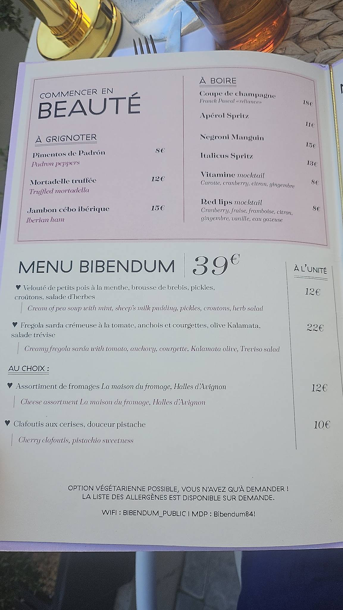 Menu de Bibendum
