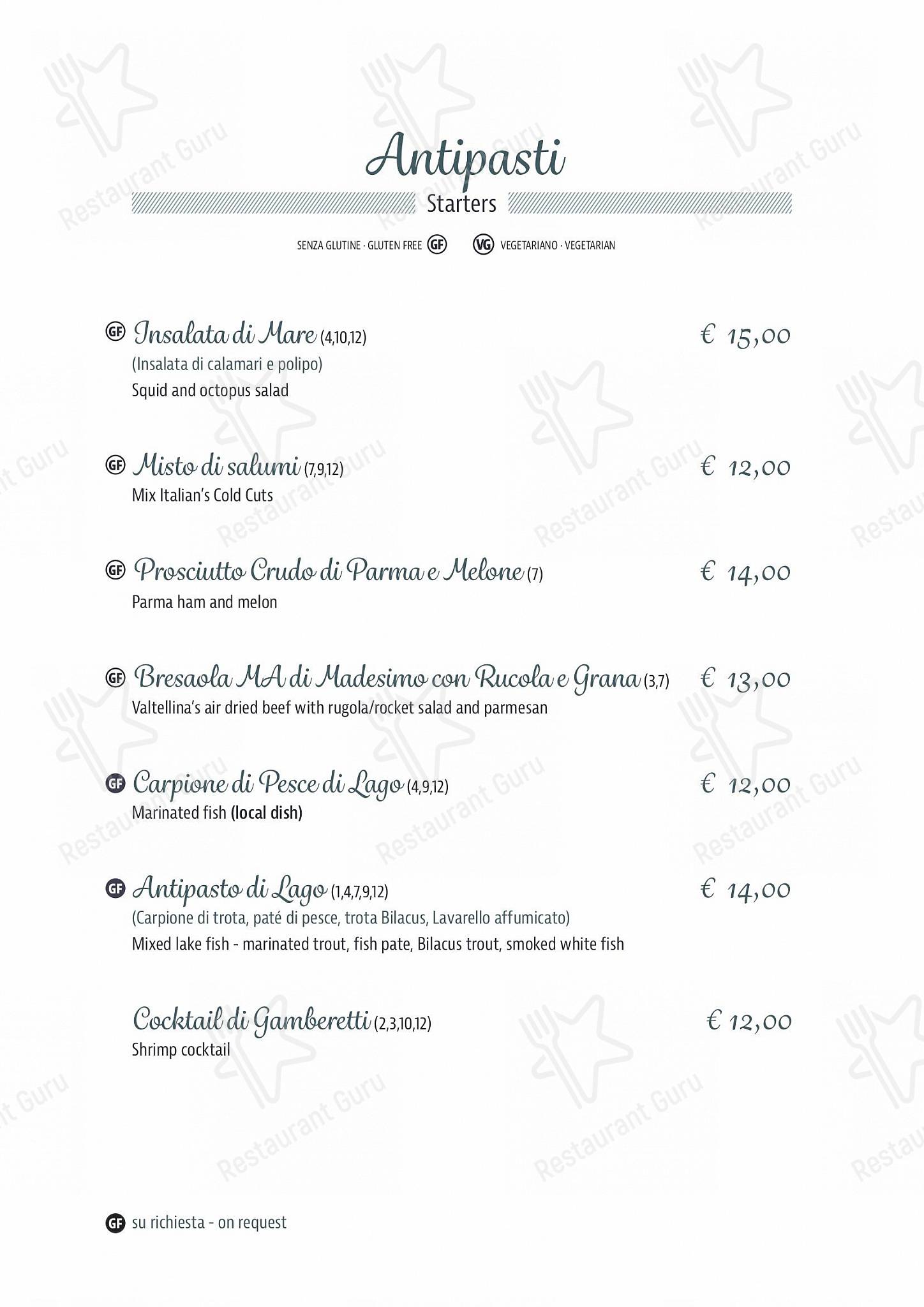 Ristorante Bilacus in Bellagio - Menu bar