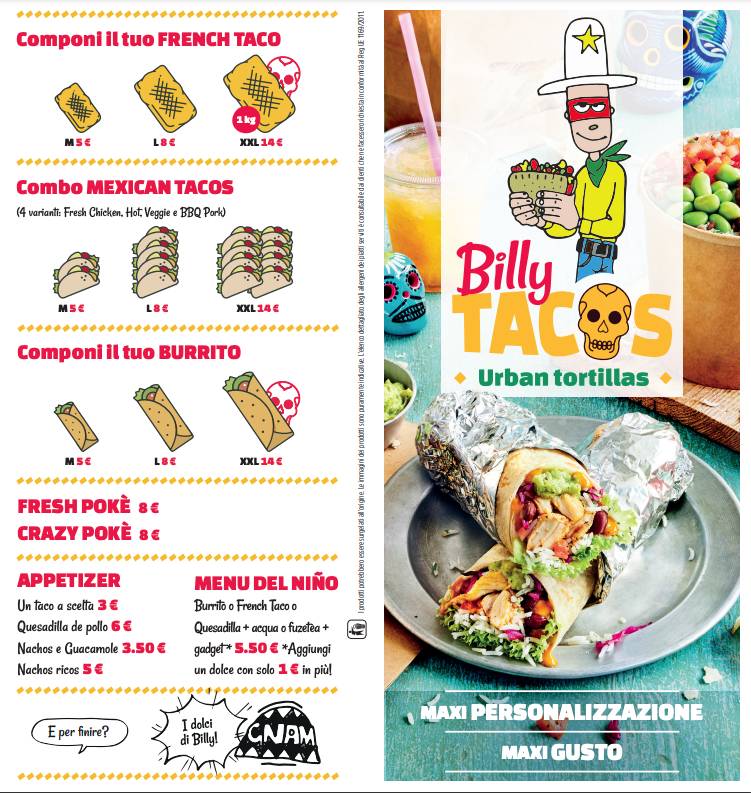 Menu di Billy Tacos - Roma (CC Maximo) 