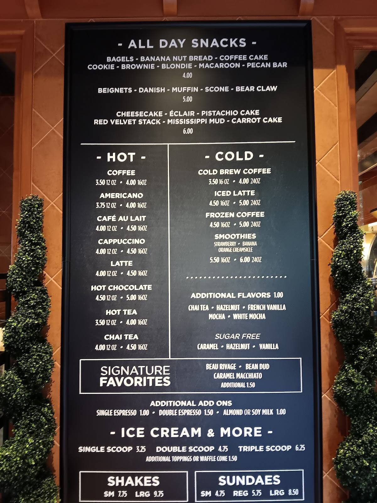 Menu at The Roasted Bean fast food, Biloxi, Beau Rivage Resort & Casino