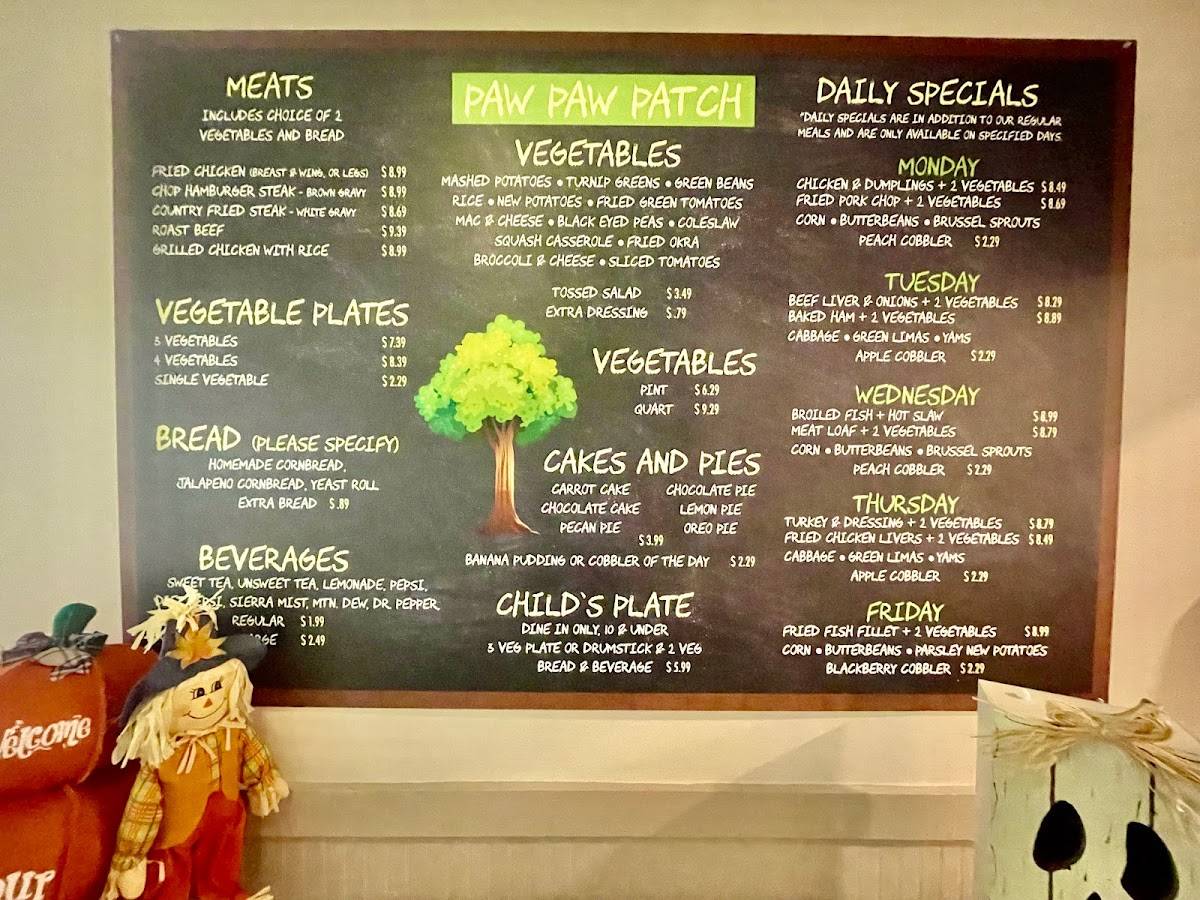 Menu at Paw Paw Patch restaurant, Birmingham