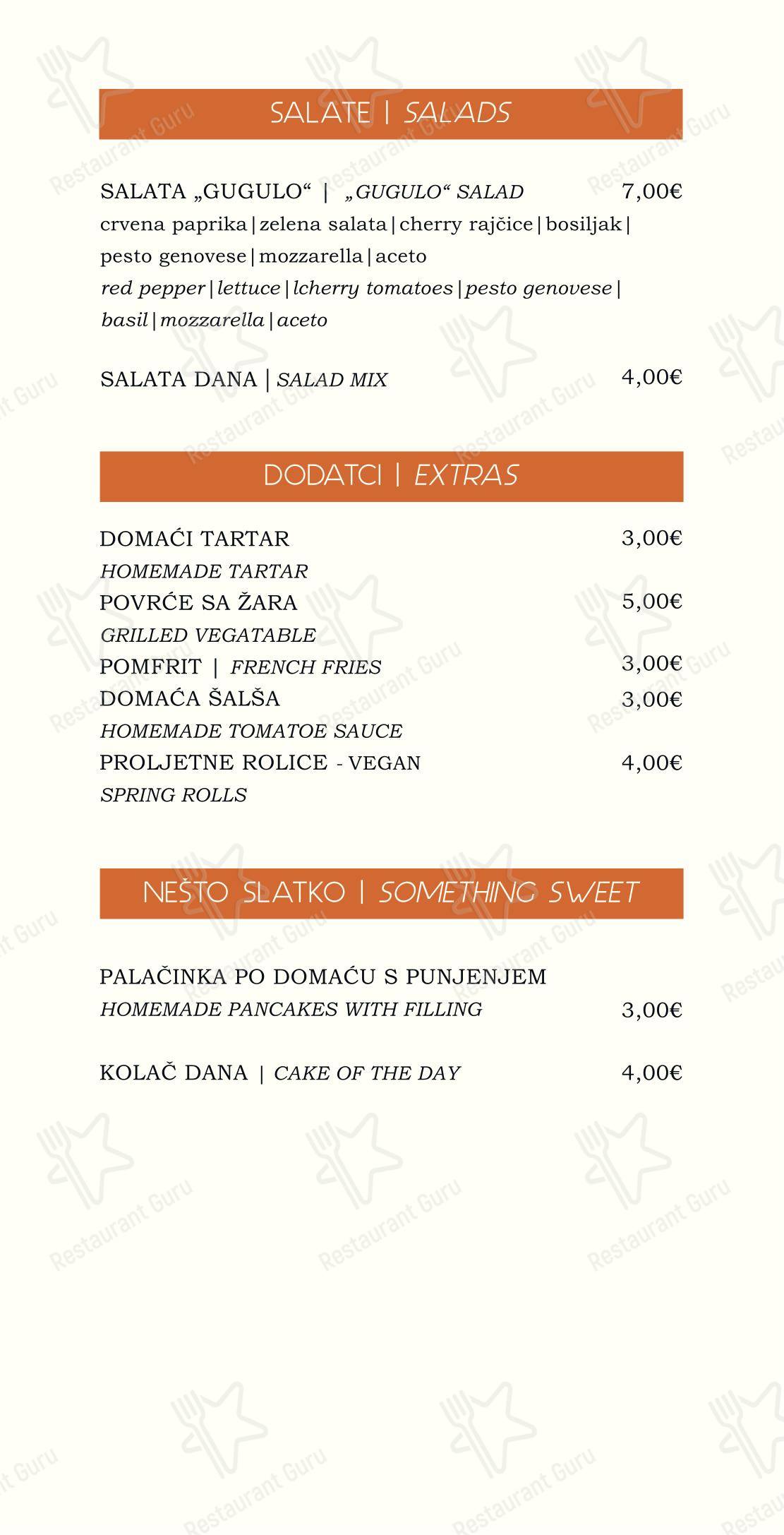 Bistro Gugulo in Kali - Menu
