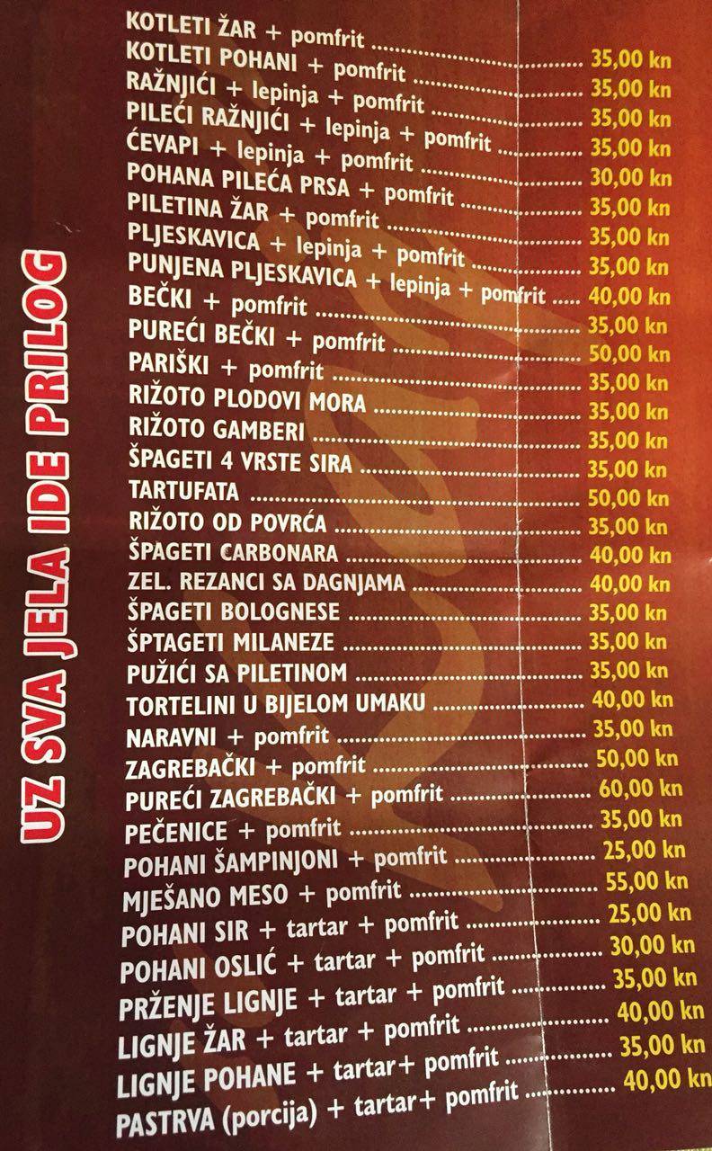 Menu di Bistro Kaj 