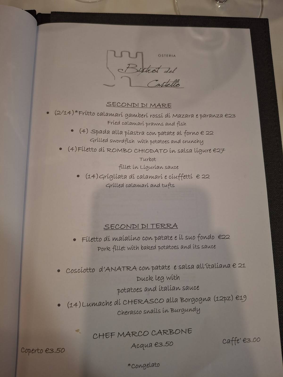 Menu di Bistrot del Castello - Ristorante Rivoli 