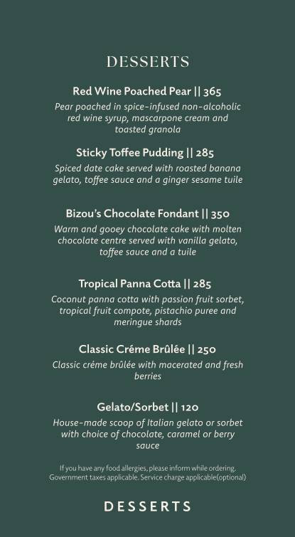 Bizou Cafe & Grill menu