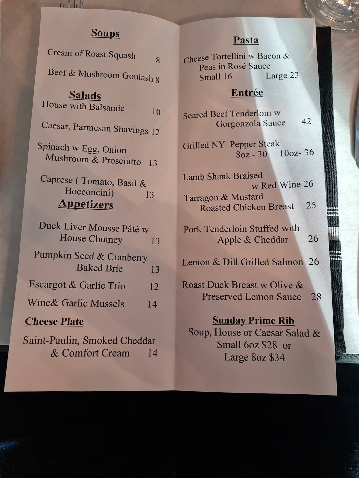 Menu at Black Birch Restaurant, Orangeville