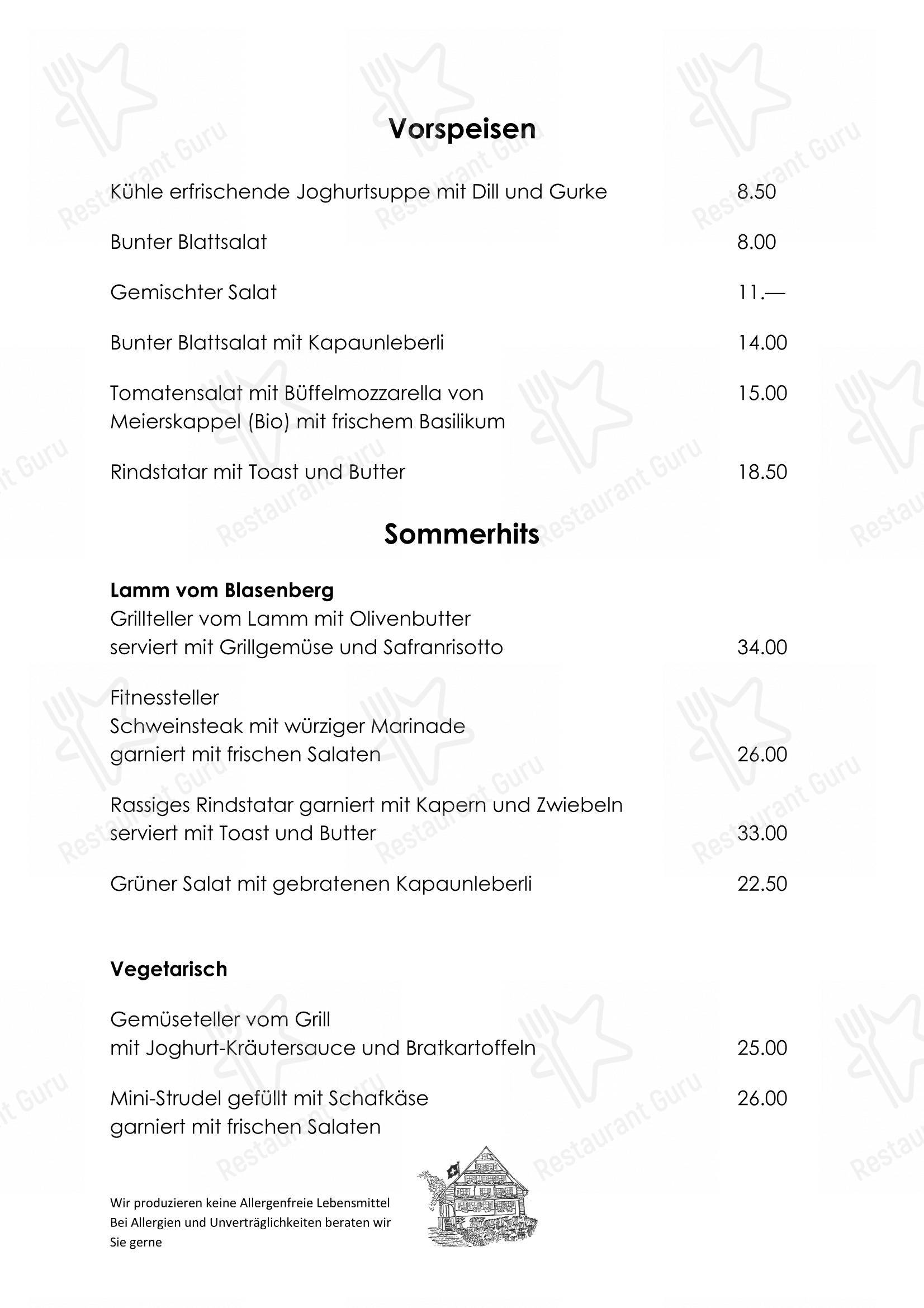 Blasenberg in Zugo - Menu