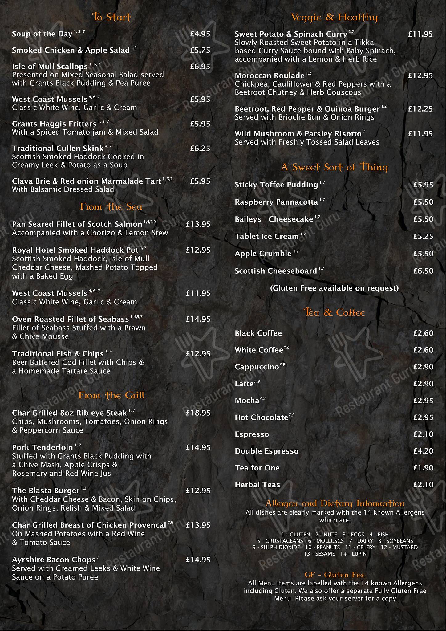 Menu at Royal Hotel pub & bar, Oban