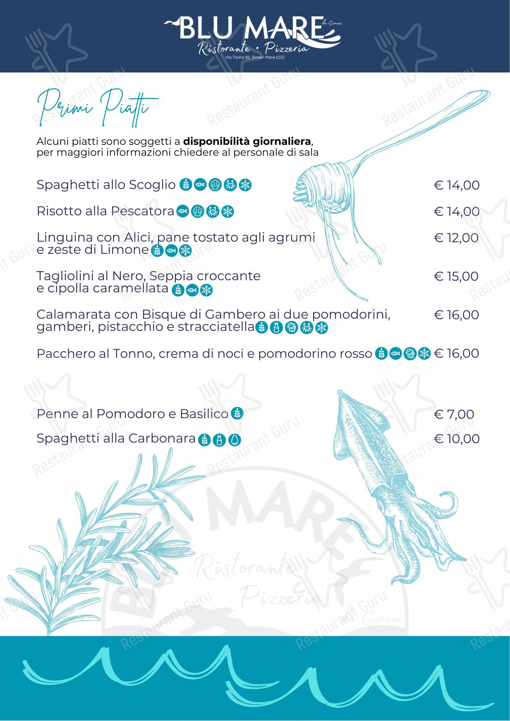 Menu per Blu Mare - Ristorante Pizzeria in Simeri Mare