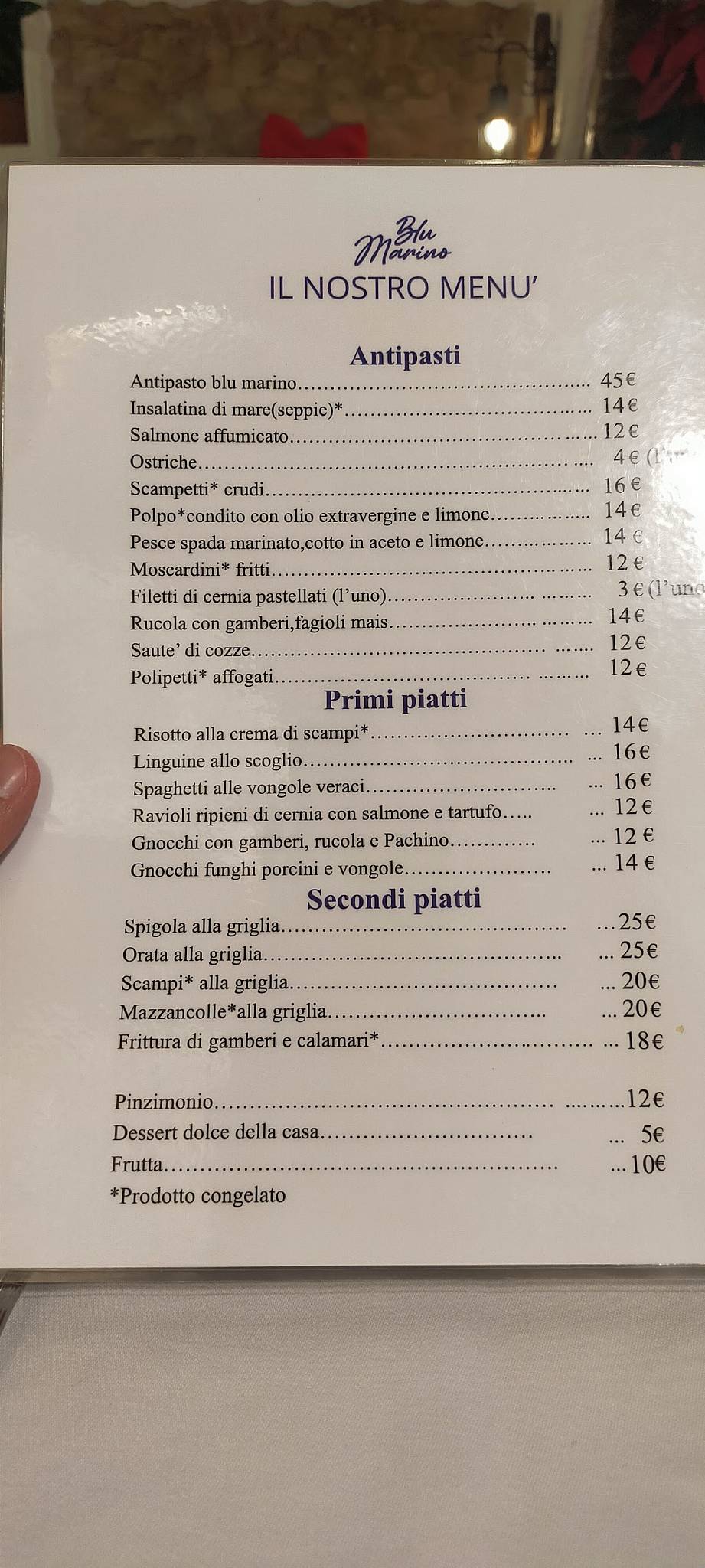 Menu de Blu Marino